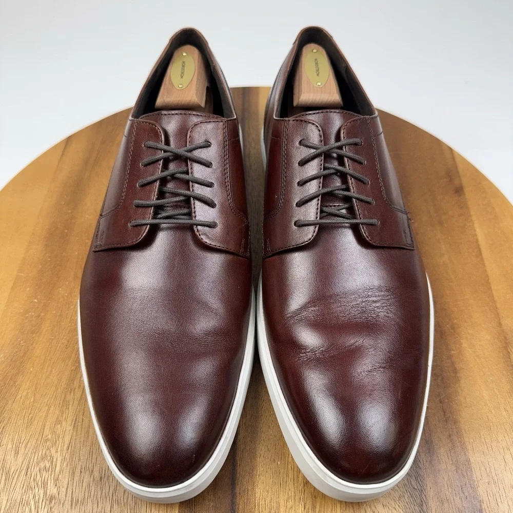 Mens Johnston & Murphy Bolivar Burnished Brown Leather Dress Shoes Oxfords SZ 12